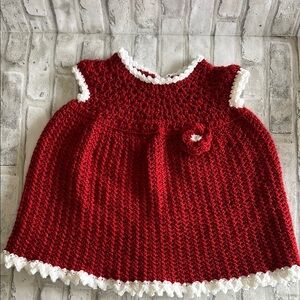 Handmade Red and White Crochet baby Dress